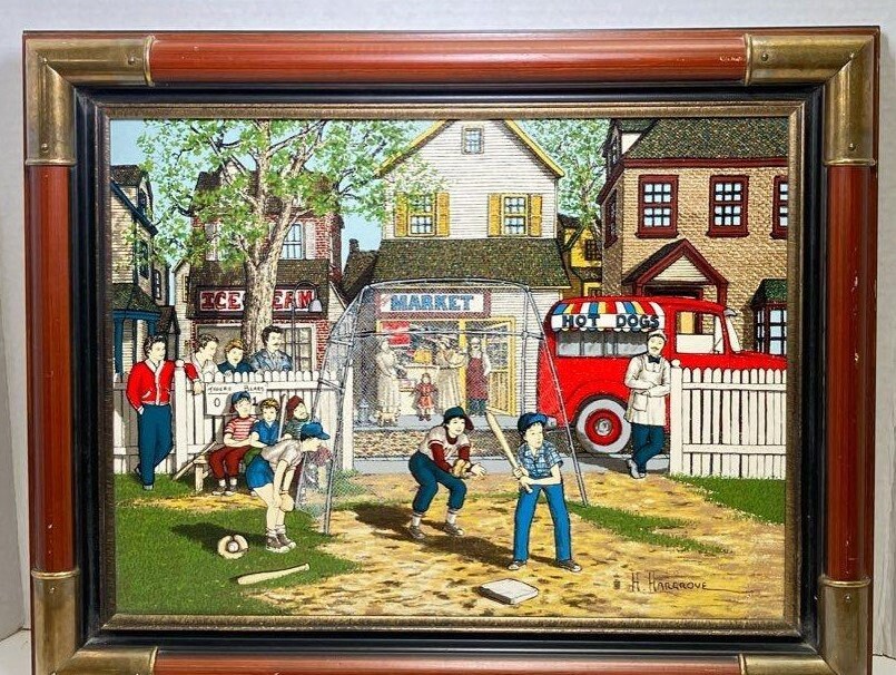 Baseball signed Hargrove oil canvas certified