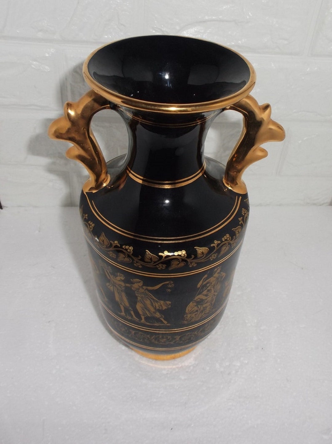 Greek Vase in 24kt Gold Trim 10h Etsy