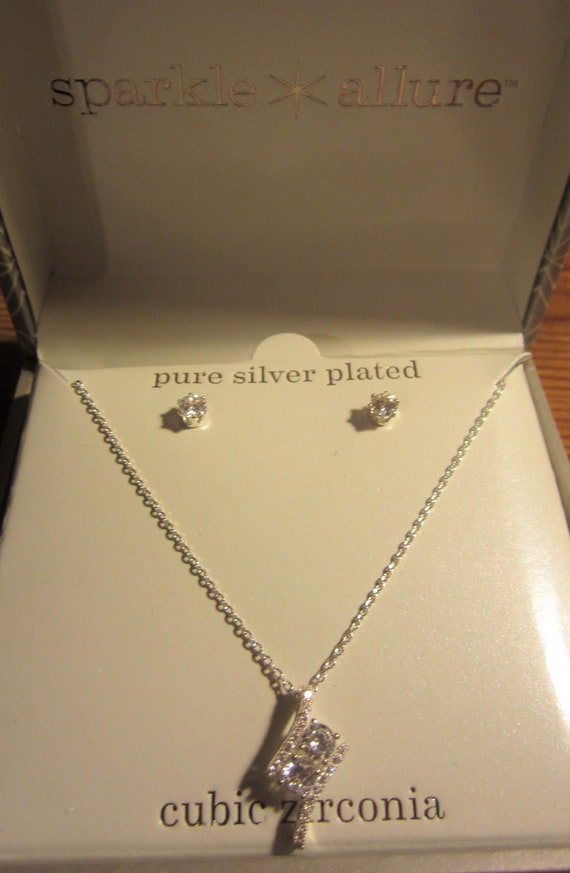 Silver* Plated cubic zirconia necklace and earring