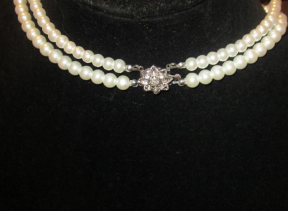 Vintage Beaded* necklace with silver and crystal … - image 2