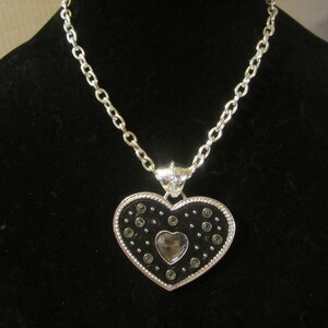 Black and silver toned heart pendant fashion necklace