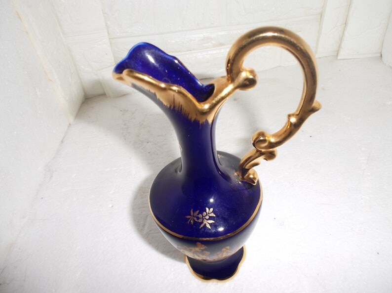 Limoges Castell Cobalt Blue and Gold Pitcher Etsy