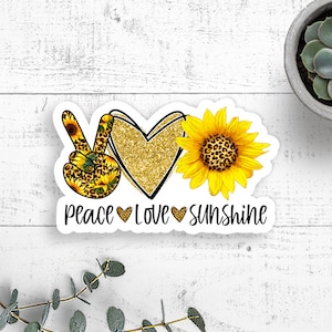 Peace Love Sunshine Sunflower Vinyl Sticker, Car Window Decal, Car Window Sticker, Tumbler Sticker, Laptop Sticker