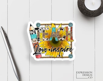 Teach Love Inspire Vinyl Sticker, Western Sticker, Car Vinyl Sticker, Tumbler Sticker, Bulk Stickers, Water Bottle Sticker