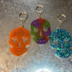 Glitter Resin Skull Keychains
