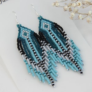 Fringe earrings Turquoise Seed bead dangle boho earrings Western jewelry