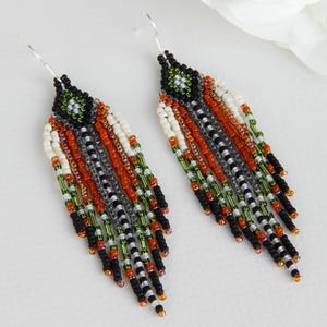 Colorful fringe earrings Dangle Boho beaded jewelry Native beadwork