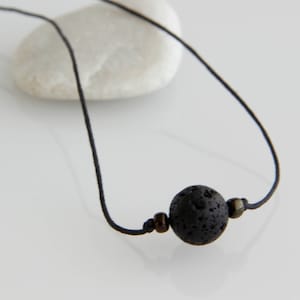 Lava rock necklace Black volcanic lava bead Oil diffuser pendant lava cord