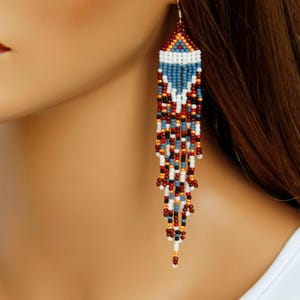 Vibrant fringe earrings Multicolor bead dangle earrings, Handmade beadwork