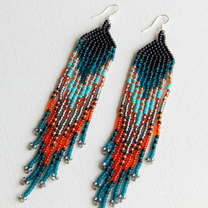 Long Fringe earrings, Colorful beaded Ombre  earrings, Beadwork Women accessories