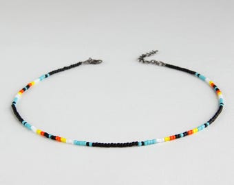 Dainty beaded choker Multicolor Seed bead necklace, Handmade beadwork