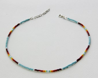 Turquoise seed bead choker Western jewelry, Native American style Layered choker necklace