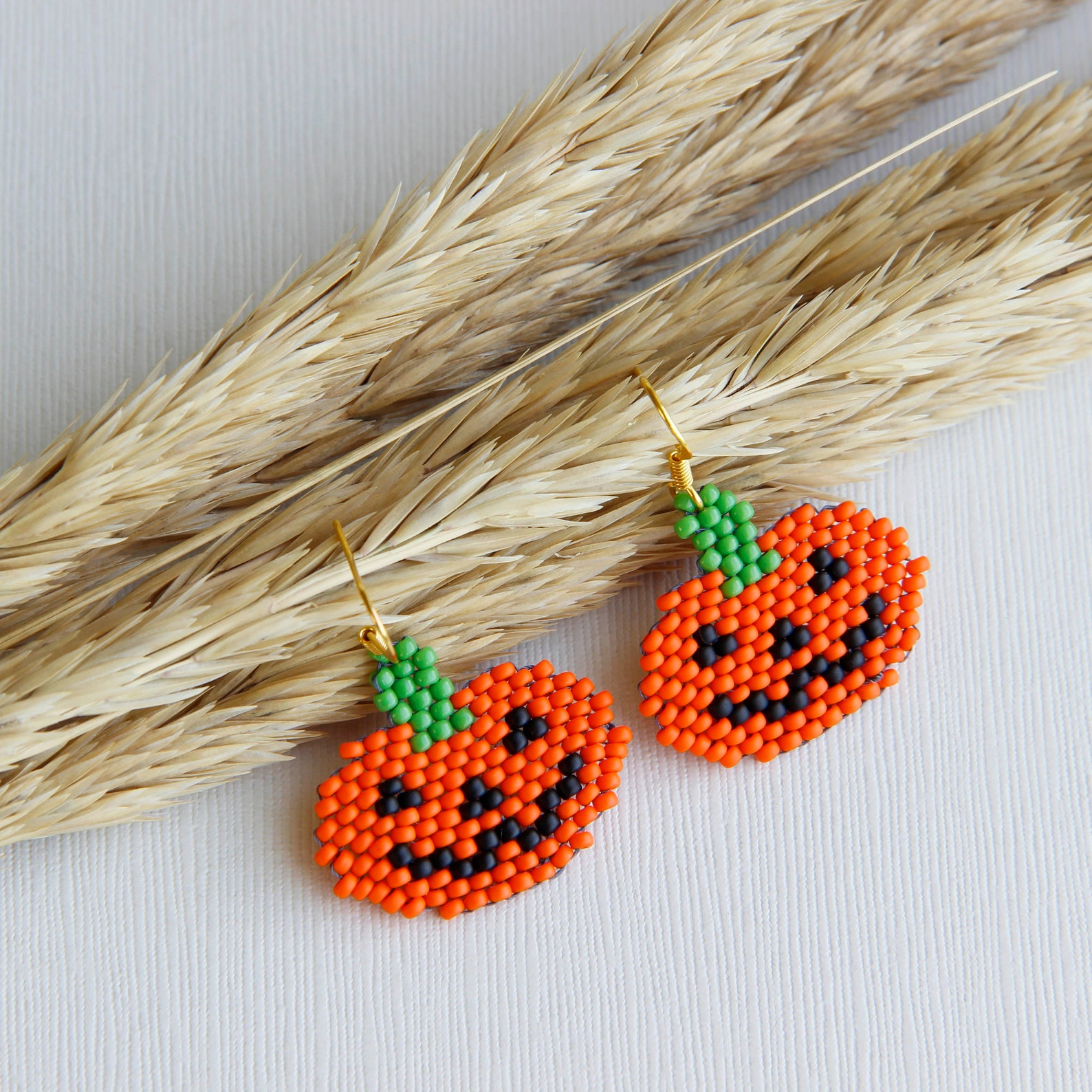 Halloween pumpkin seed bead earrings Orange Halloween pumpkin Etsy