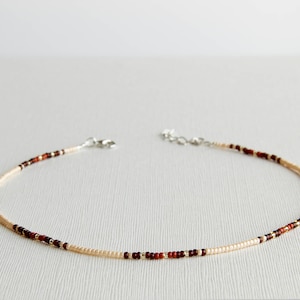 Beige Brown seed bead choker Earthy beaded necklace, Small bead choker