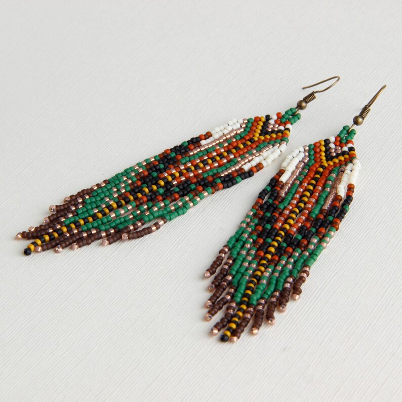 Seed Bead Fringe Earrings, Long Boho Dangle Native Beadwork - Etsy