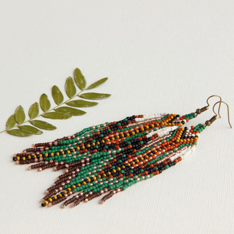 Seed Bead Fringe Earrings, Long Boho Dangle Native Beadwork - Etsy