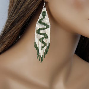 Handmade fringe earrings, Serpent boho earrings, Beaded Snake style