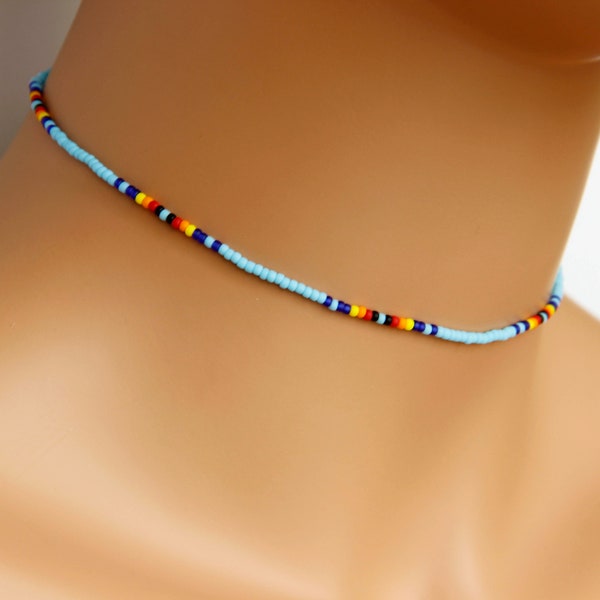 Native bead choker, Thin beaded necklace, Waterproof choker