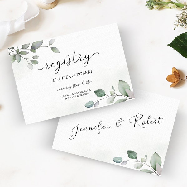 Wedding Registry Card Template, Registry Card, Greenery Registry Card, Greenery Printable Card, EDITABLE Registry Card, Printable, Corjl