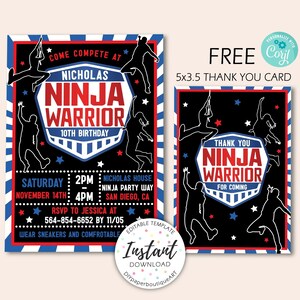 Ninja Warrior Birthday Invitation,ninja Warrior Birthday, Ninja Warrior ...