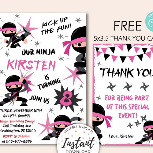 Ninja Birthday Invitation Martial Arts Invite Ninja Party Etsy
