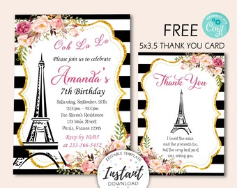 Paris Birthday Invitationparty in Paris DIGITAL - Etsy