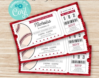 Baseball Ticket Invitation, Rookie of the Year Invitation,Swing on Over, Editable baseball team party, Birthday Invitation, CORJL, Editable