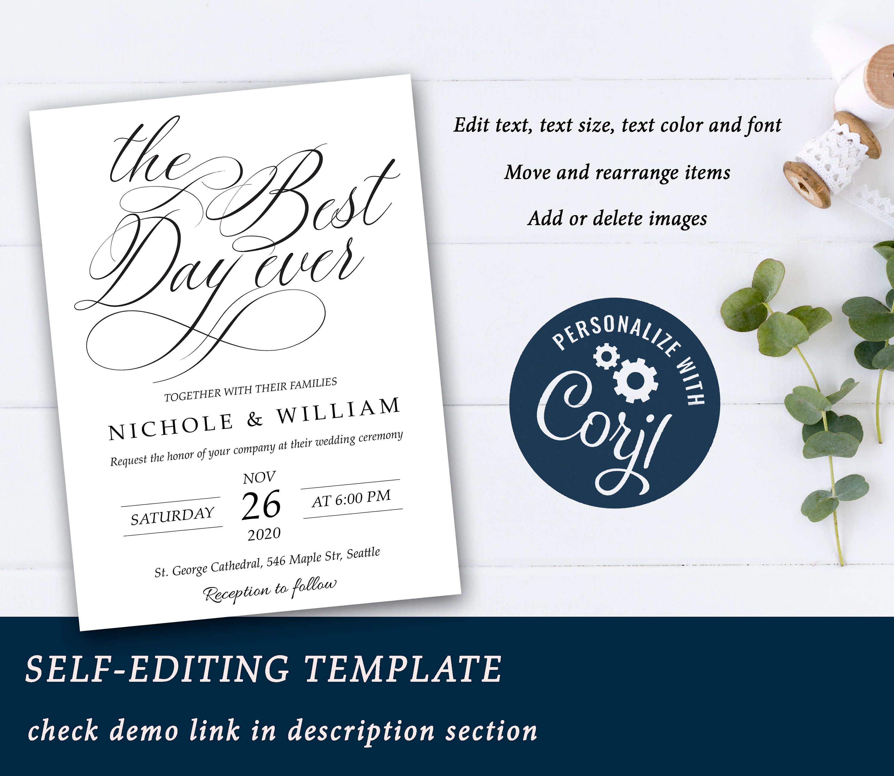 Calligraphic Wedding Invitation Set Wedding Template Suite - Etsy