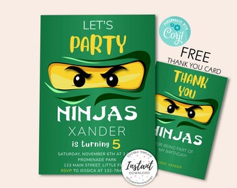 Ninja Go Birthday Invitation, Karate  Birthday, Ninja Party Invite, Warrior Birthday Invitation, Digital File, FREE Thank You Card, Corjl