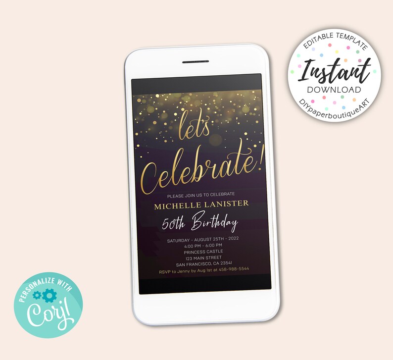 Let's Celebrate Party Invitation Online Editable Template Etsy