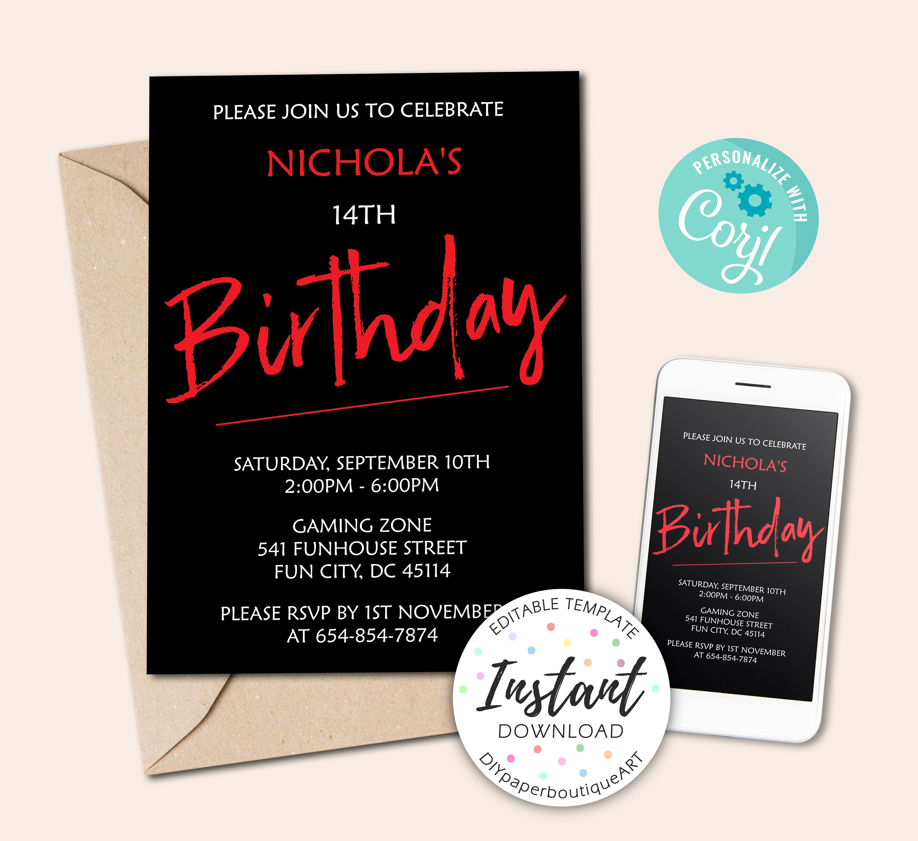 Teen Boy Birthday Party Invitation Template Tween Birthday - Etsy