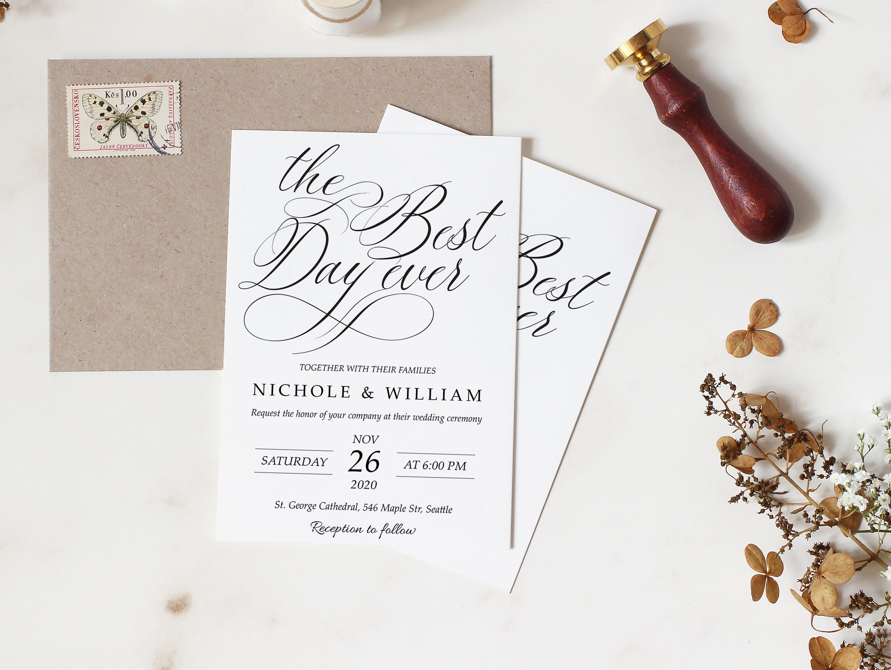 Calligraphic Wedding Invitation Set Wedding Template Suite - Etsy
