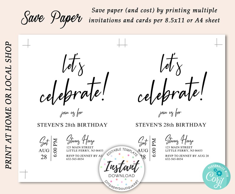 Let's Celebrate Party Invitation Online Editable Template Etsy