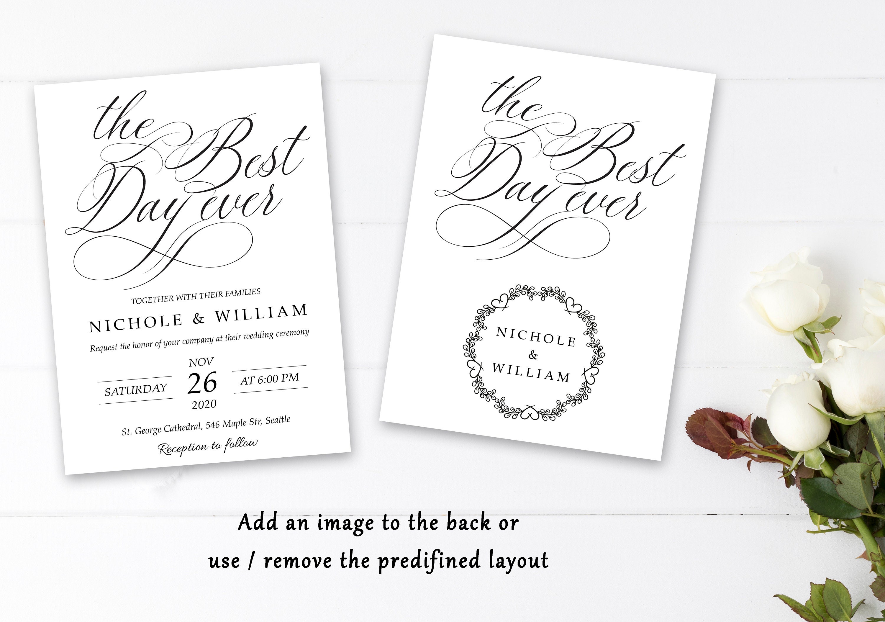 Calligraphic Wedding Invitation Set Wedding Template Suite - Etsy