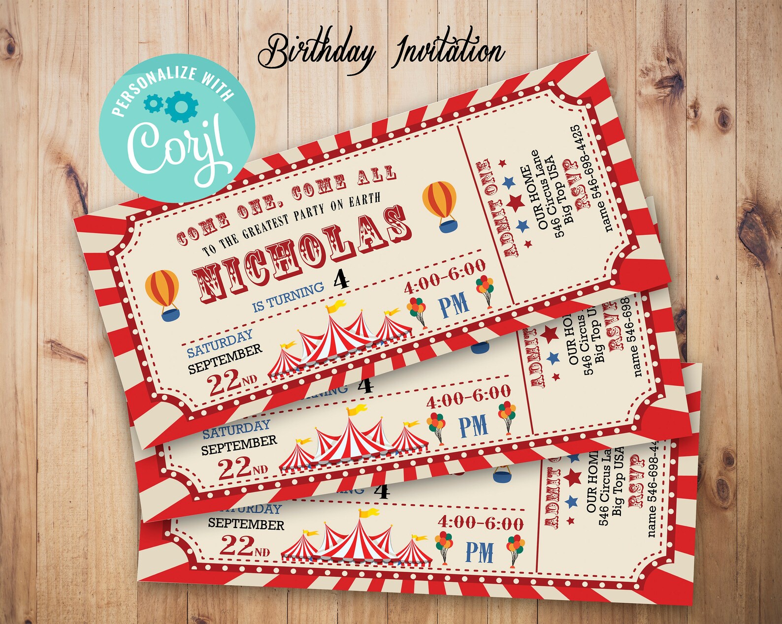 Carnival Ticket Birthday Invitation Circus Party Circus Etsy