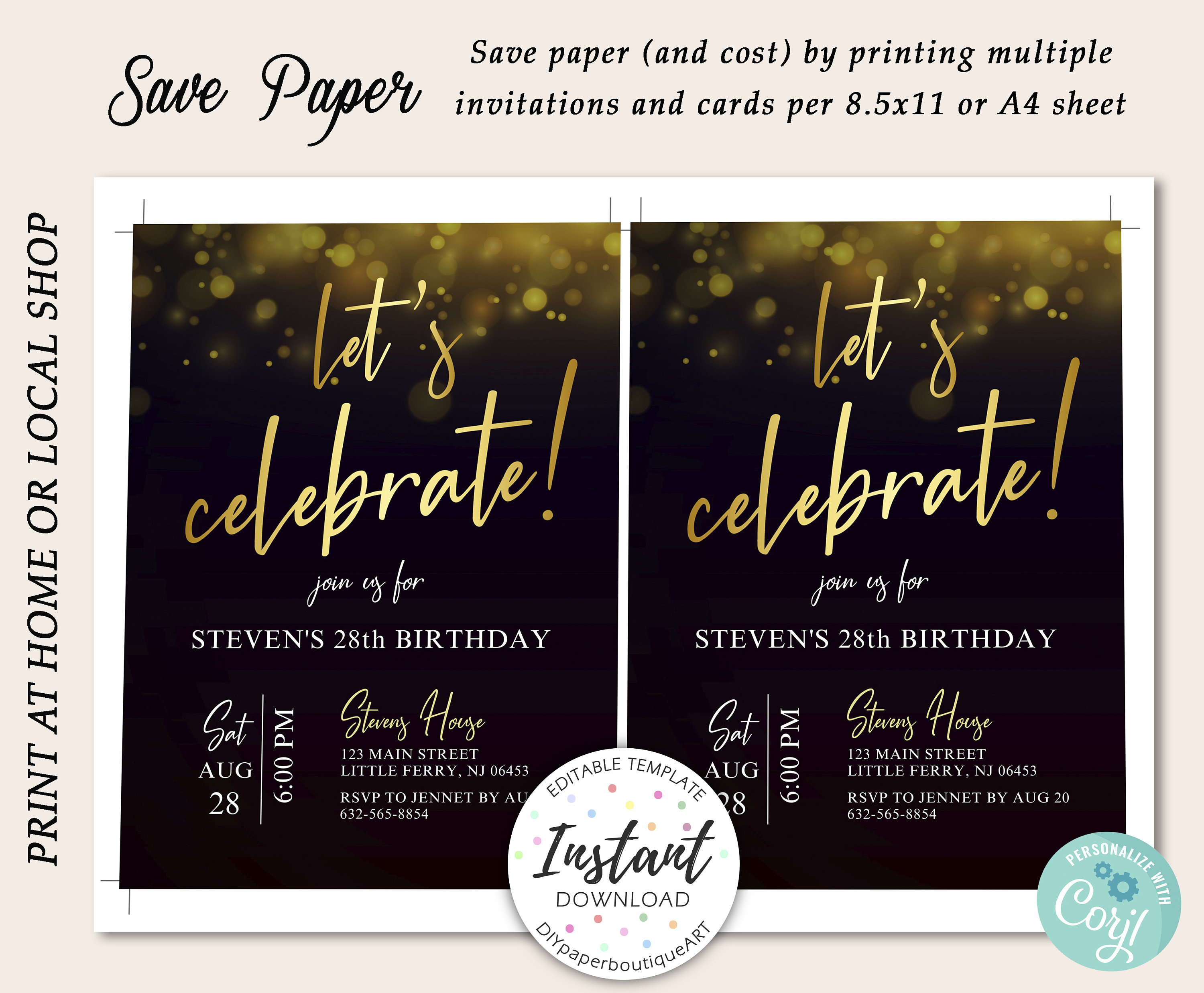 Let's Celebrate Party Invitation Online Editable Template - Etsy