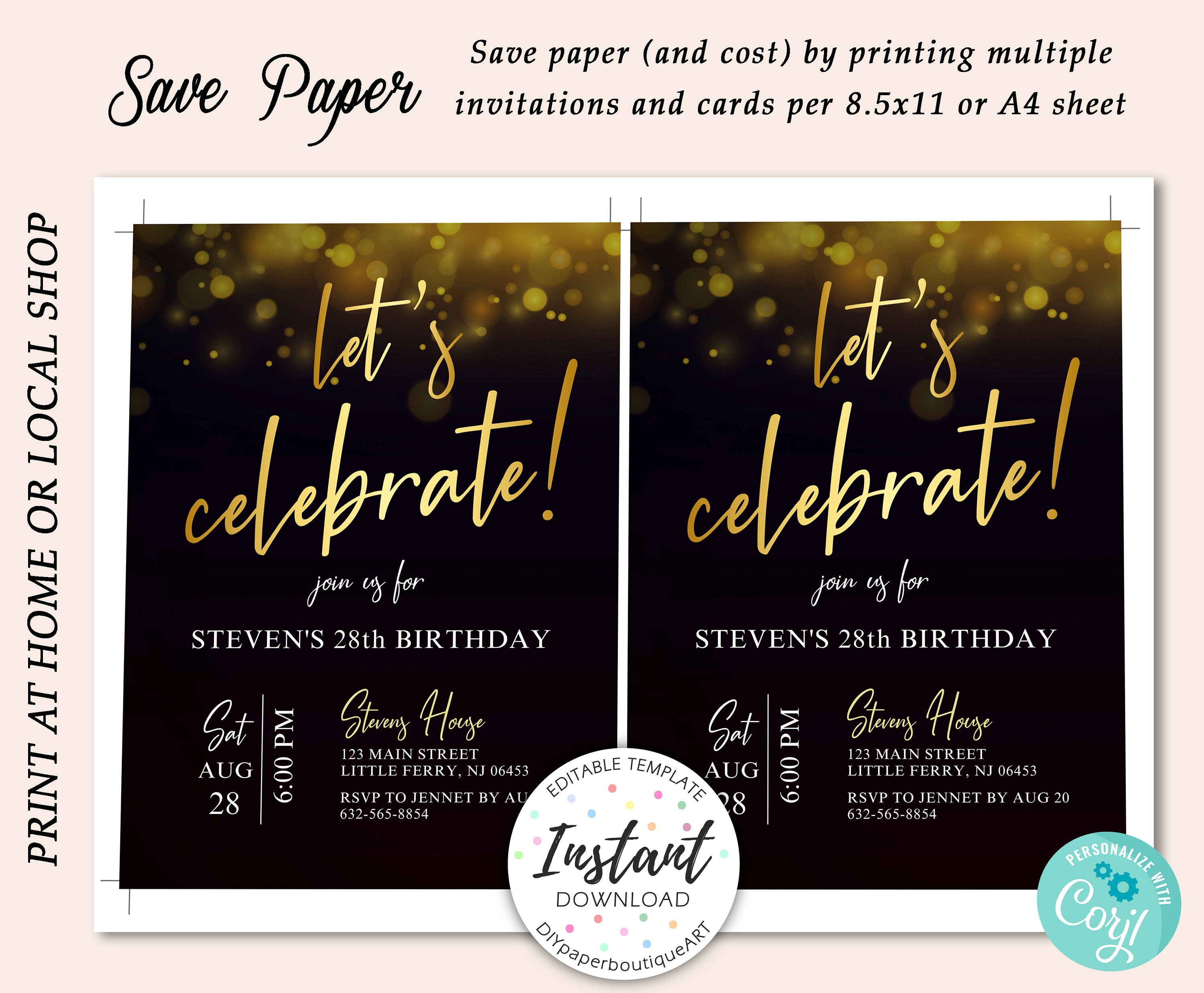 Let's Celebrate Party Invitation Online Editable Template - Etsy