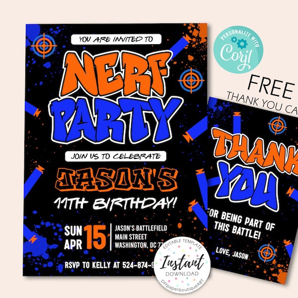 Kids Nerf Birthday Party Invitation - Etsy