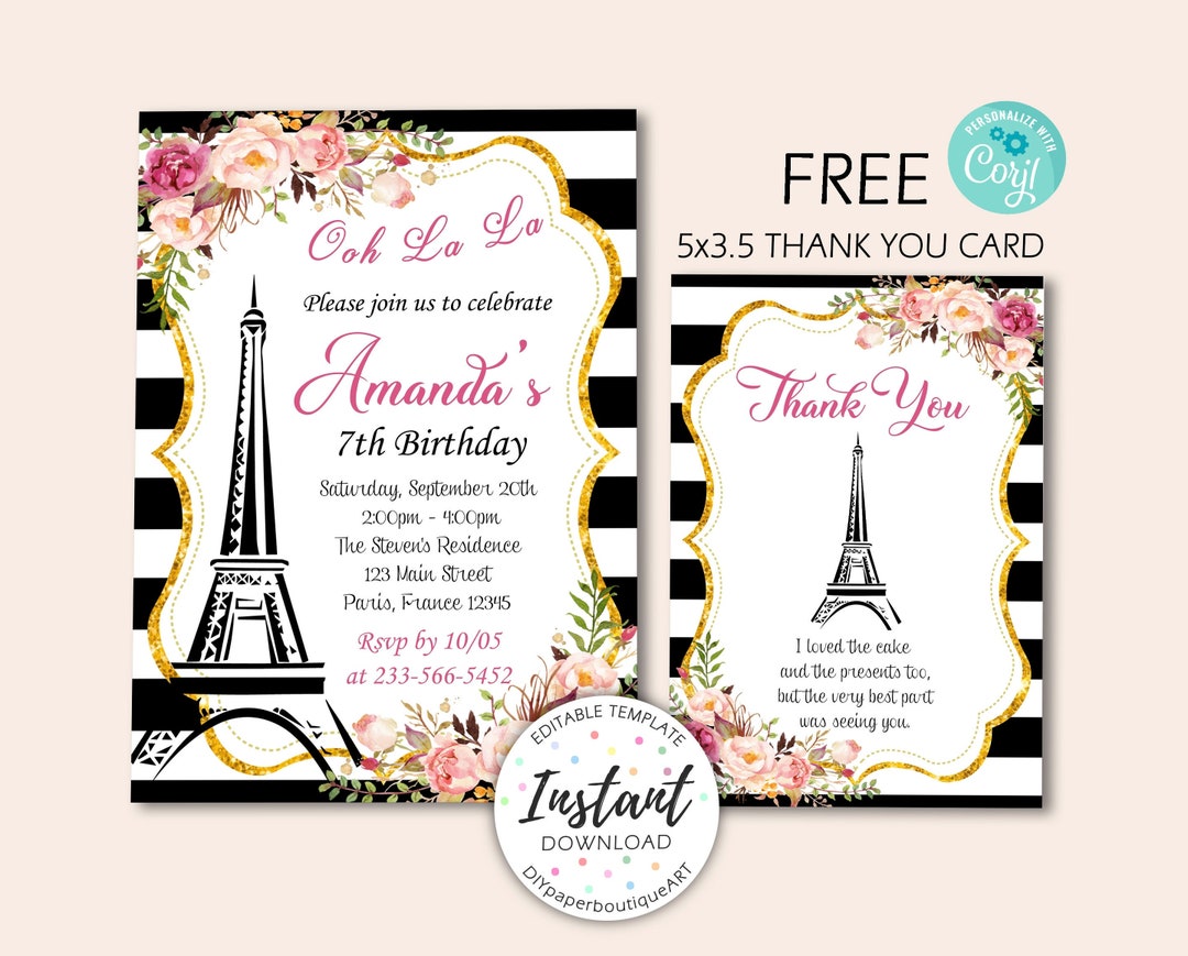 Paris Birthday Invitation,party in Paris DIGITAL Invitation,paris Party ...
