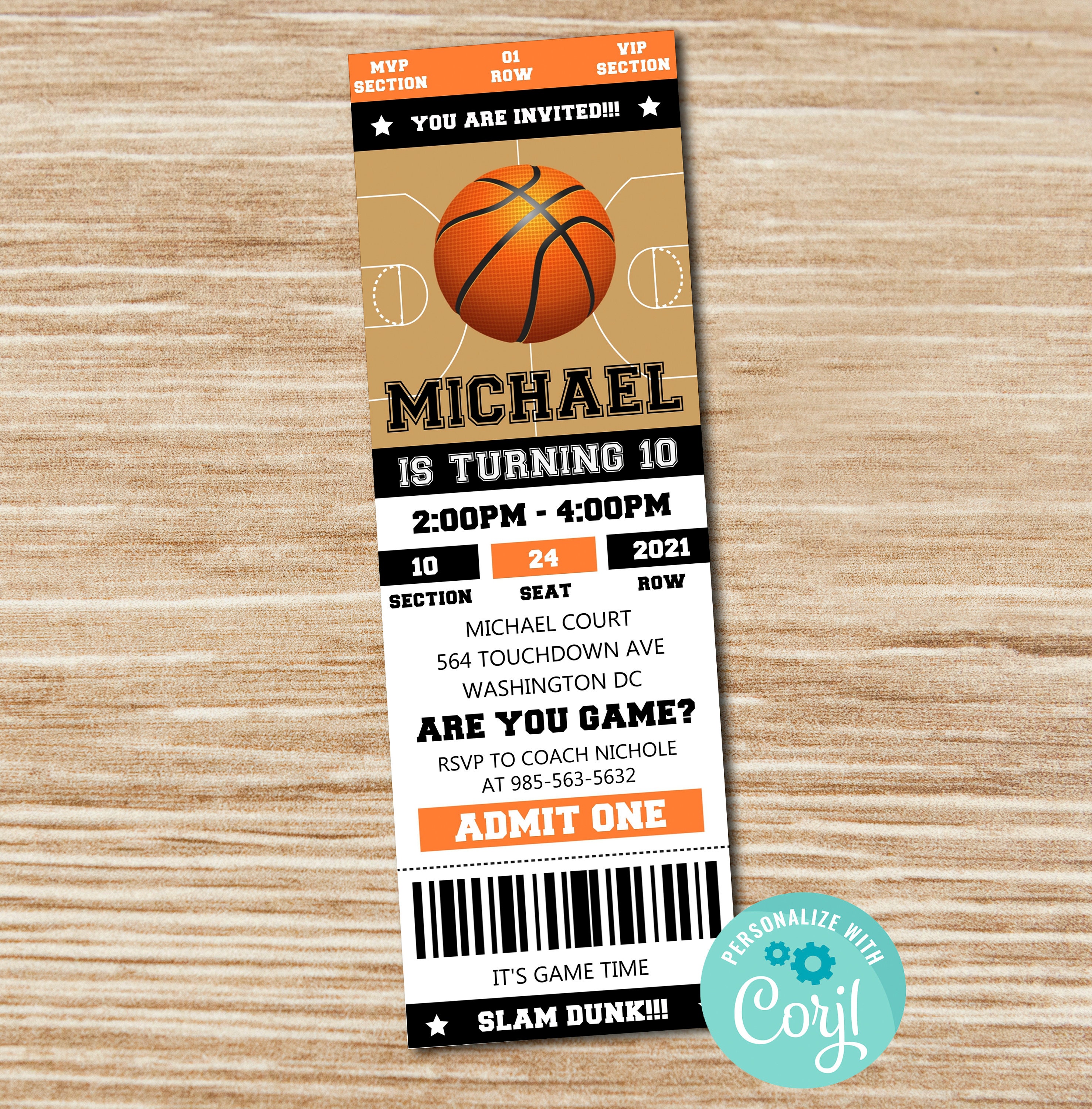 Basketball Ticket Birthday Invite Basketball Invitation | Etsy