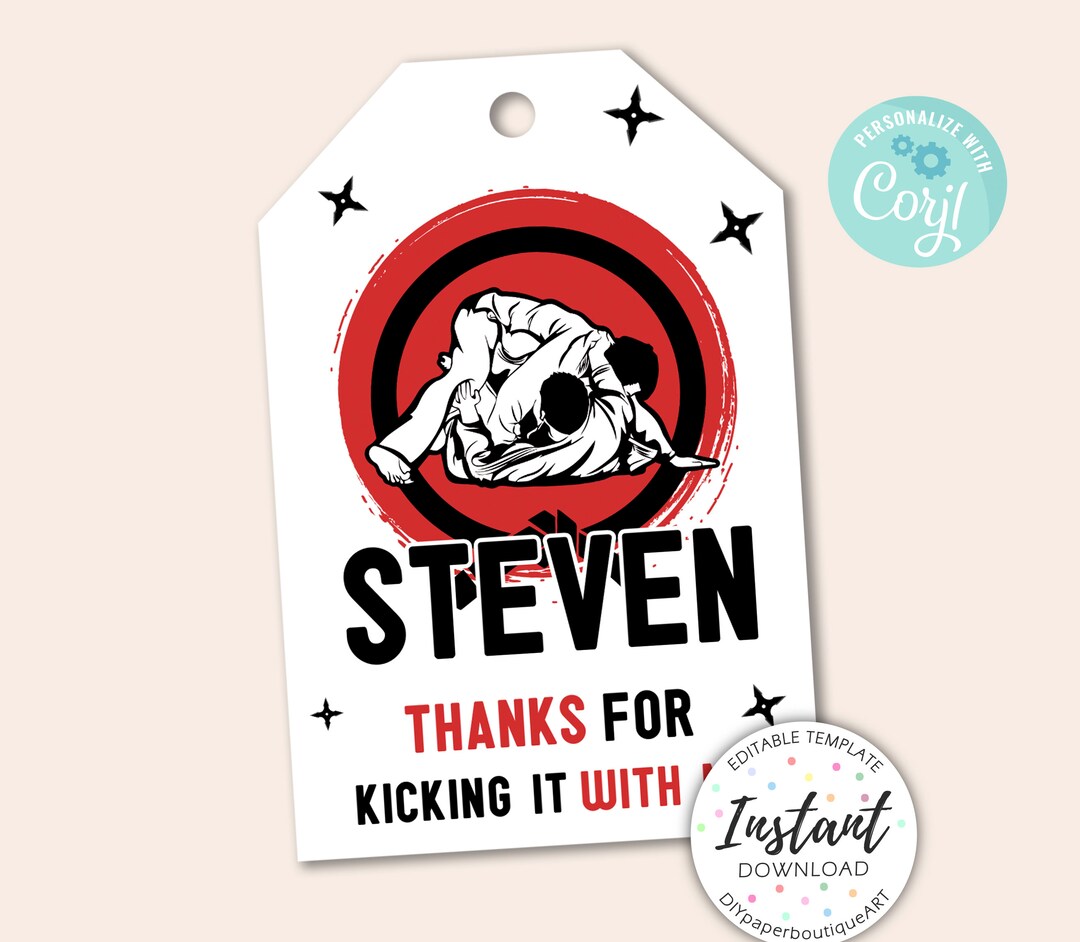 Ninja Favor Tags, Karate Favor Tags, Jiujitsu Favor Tags, Ninja Warrior Favor Tags, Martial