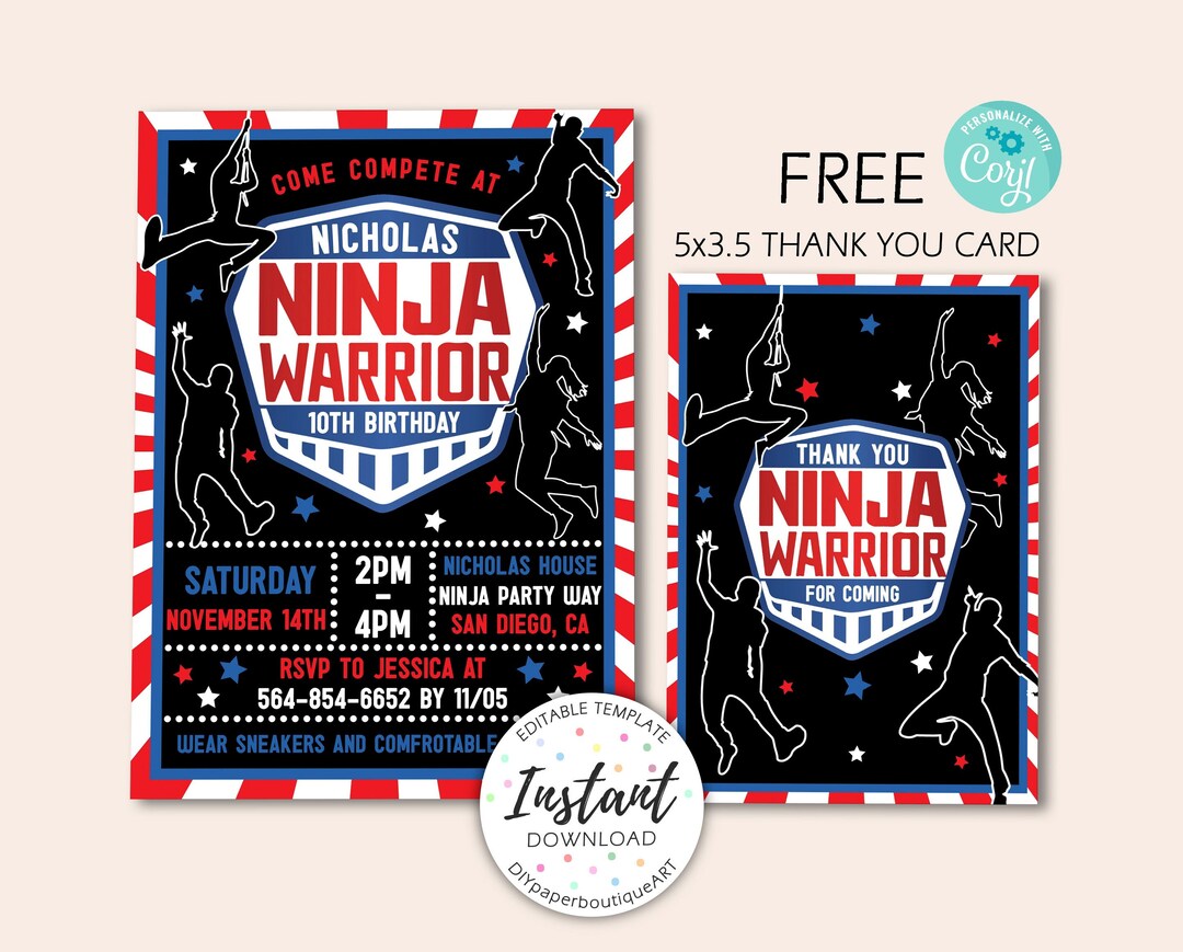 Ninja Warrior Birthday Invitationninja Warrior Birthday - Etsy
