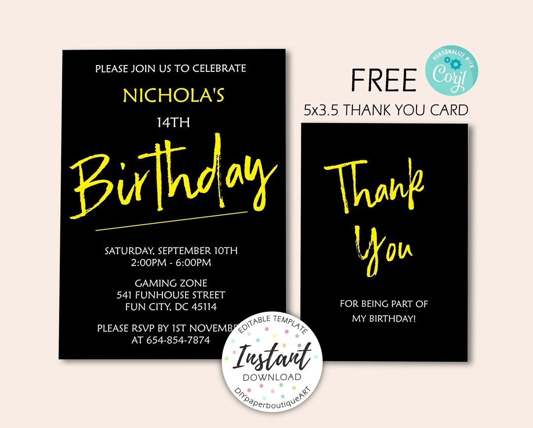 Teen Boy Birthday Party Invitation Template, Tween Birthday Invite ...