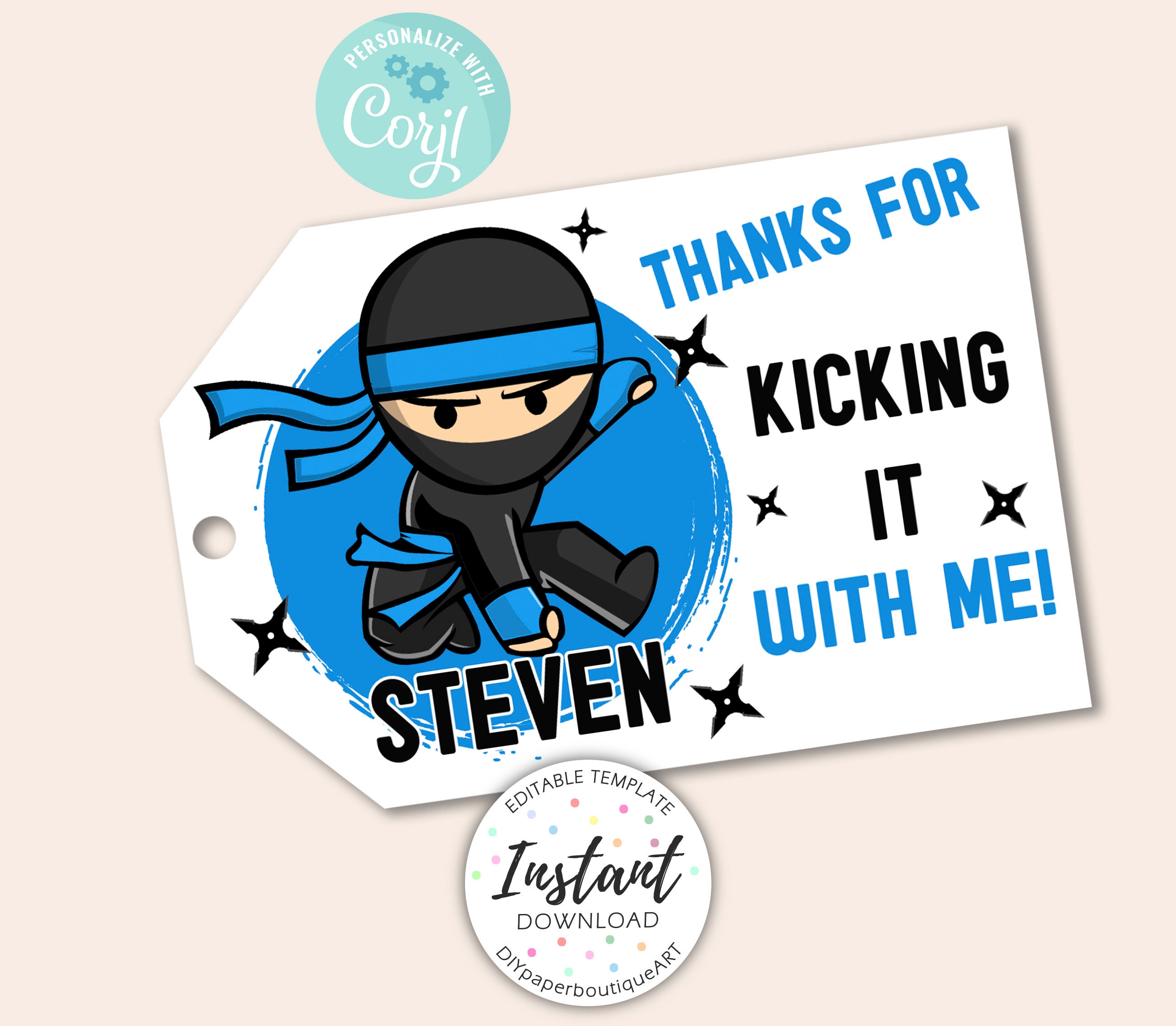 Ninja Favor Tags, Karate Favor Tags, Ninja Warrior Favor Tags, Martial Arts Favor Tags, Party