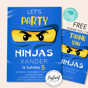 Ninja Go verjaardagsuitnodiging, Karate verjaardag, Ninja Party Uitnodigen, Warrior Verjaardagsuitnodiging, Digitaal Bestand, GRATIS Bedankkaart, Corjl