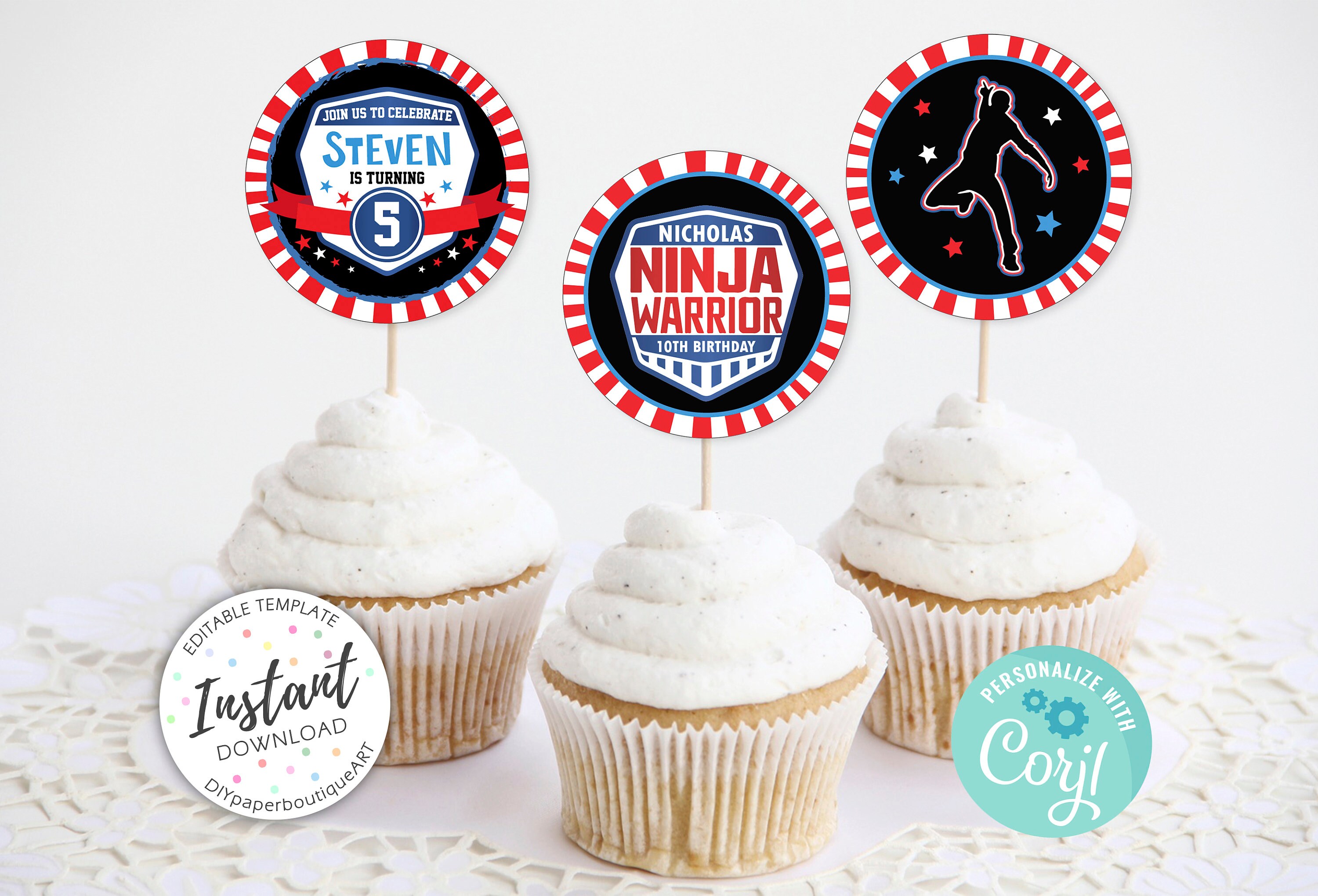 American Ninja Warrior Cupcake Toppers, Birthday Cupcake, Cupcake ...