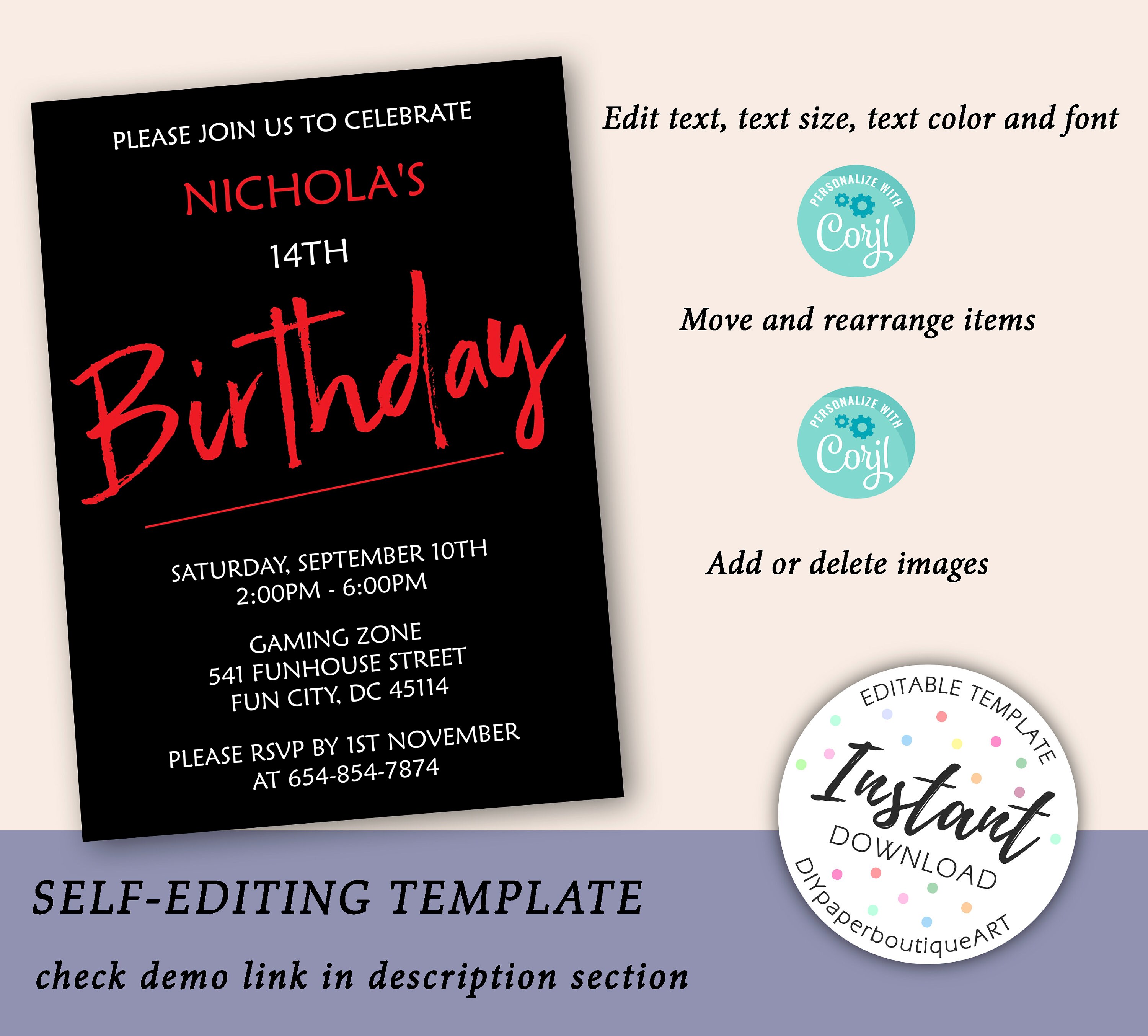 Teen Boy Birthday Party Invitation Template Tween Birthday - Etsy