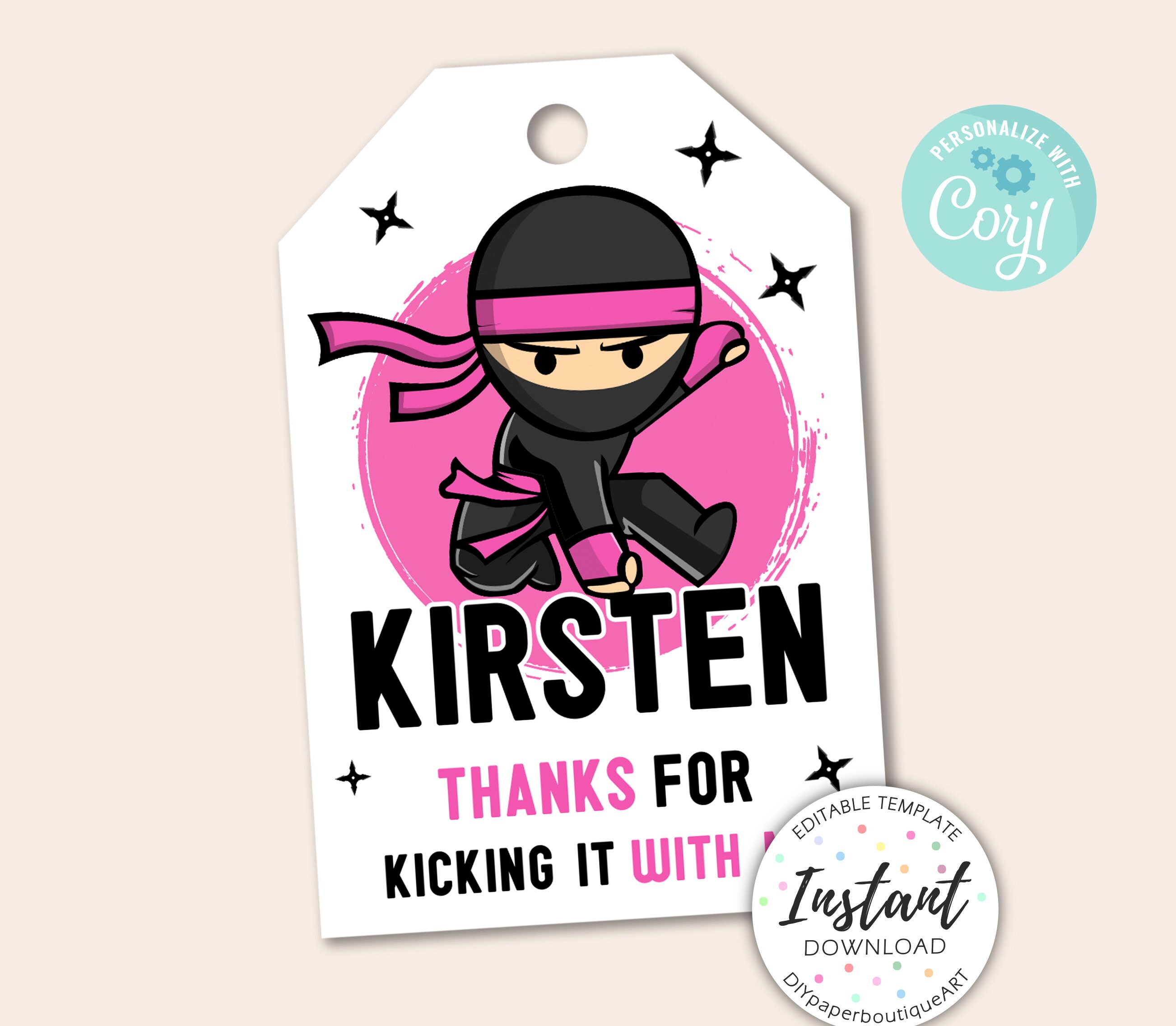 Ninja Favor Tags, Karate Favor Tags, Ninja Warrior Favor Tags, Martial Arts Favor Tags, Party