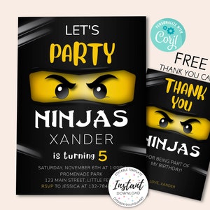 Ninja Go verjaardagsuitnodiging, Karate verjaardag, Ninja Party Uitnodigen, Warrior Verjaardagsuitnodiging, Digitaal Bestand, GRATIS Bedankkaart, Corjl