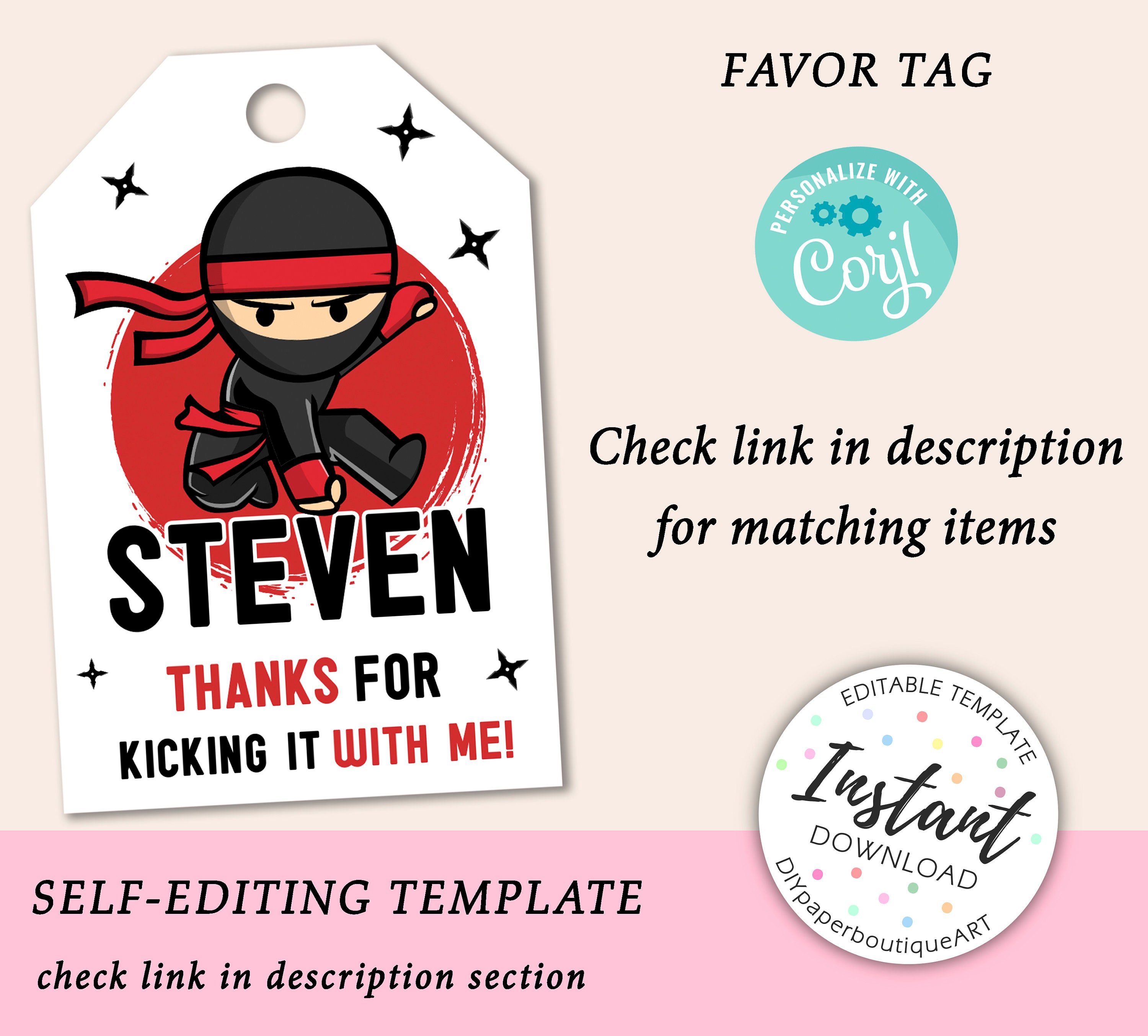 Ninja Favor Tags Karate Favor Tags Ninja Warrior Favor Tags Etsy